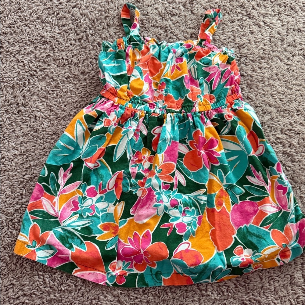 Preloved Carter's Green Floral Sundress with Pink & Orange Accents